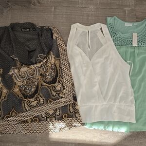 New York & Company White,Mint Amd Pattern Blouses